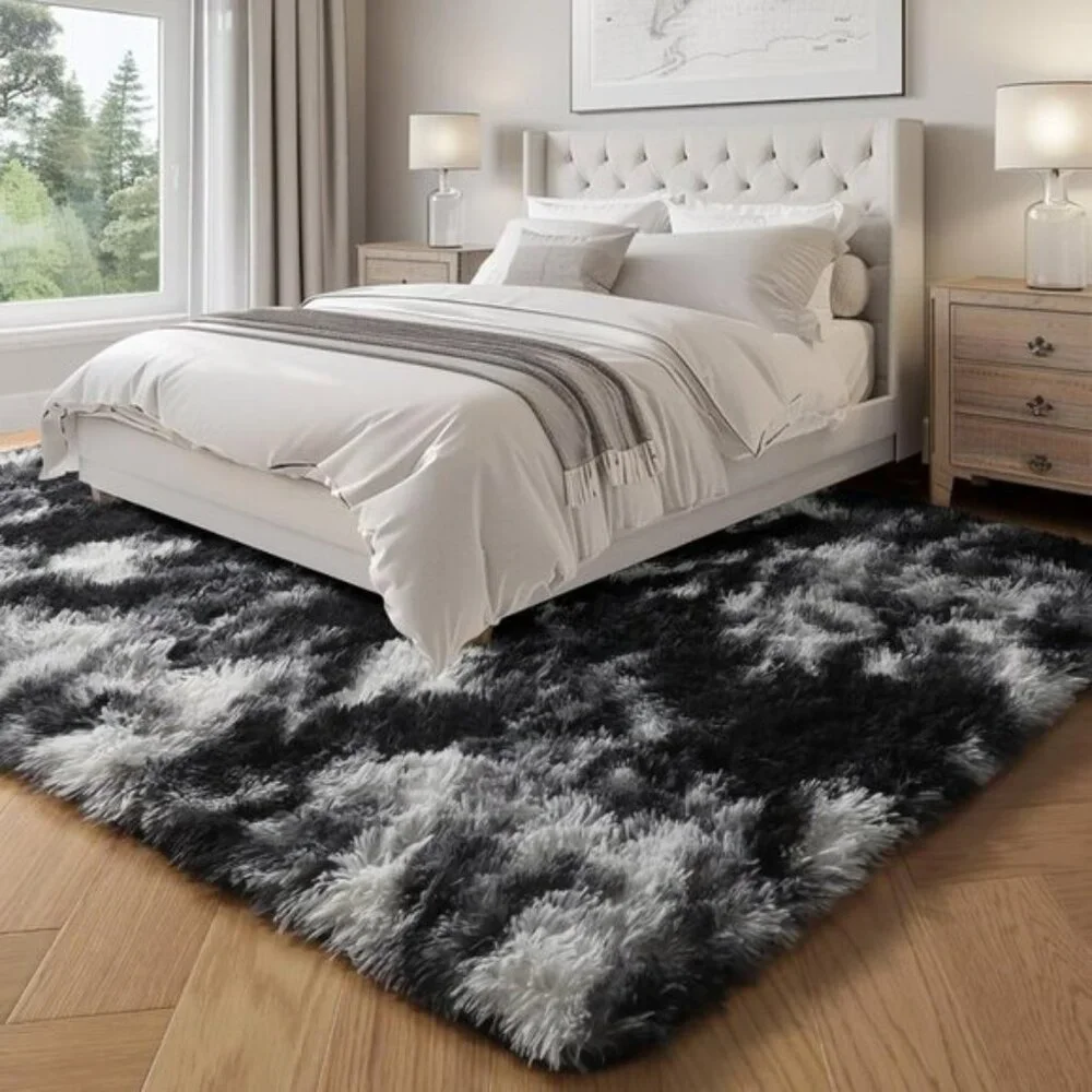 New 5x8 Black White Grey Shag Rug, Fluffy Soft Carpet for Home & Room Decor